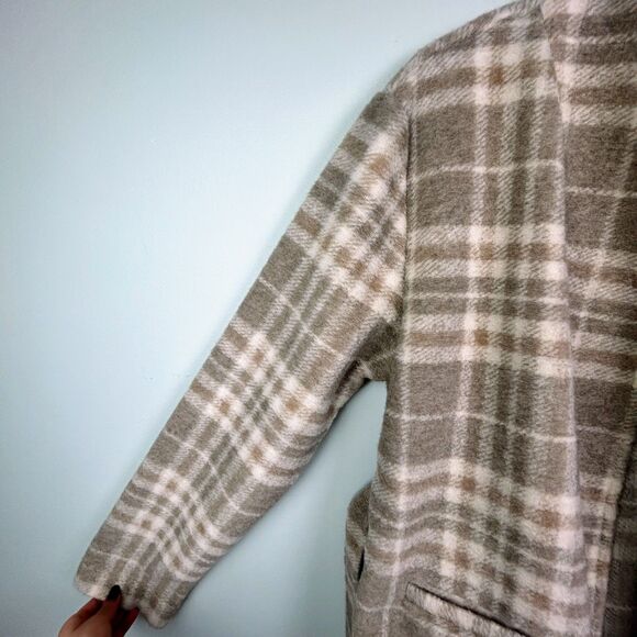 NWT Yest Netherlands Evolet Jacket Short Blanket Coat Sandy White Plaid Tie 10 - Picture 7 of 15